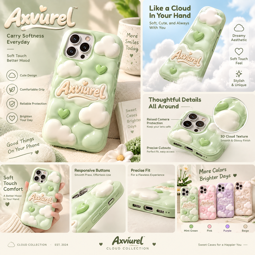 Axvurel™ Mint Cloud 3D Phone Case — features