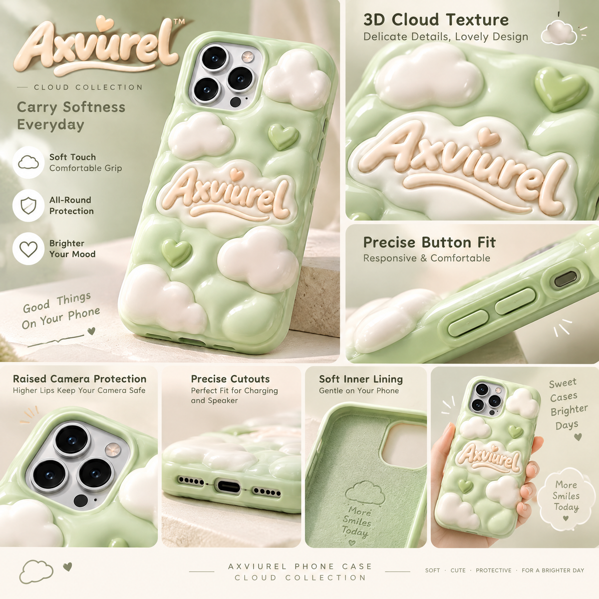 Axvurel™ Mint Cloud 3D Phone Case — product details