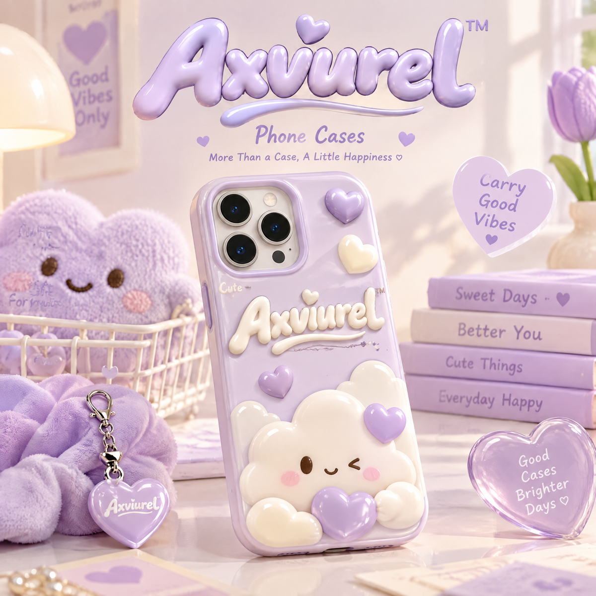 Axvurel™ Lilac Kawaii Cloud Character Case — main design