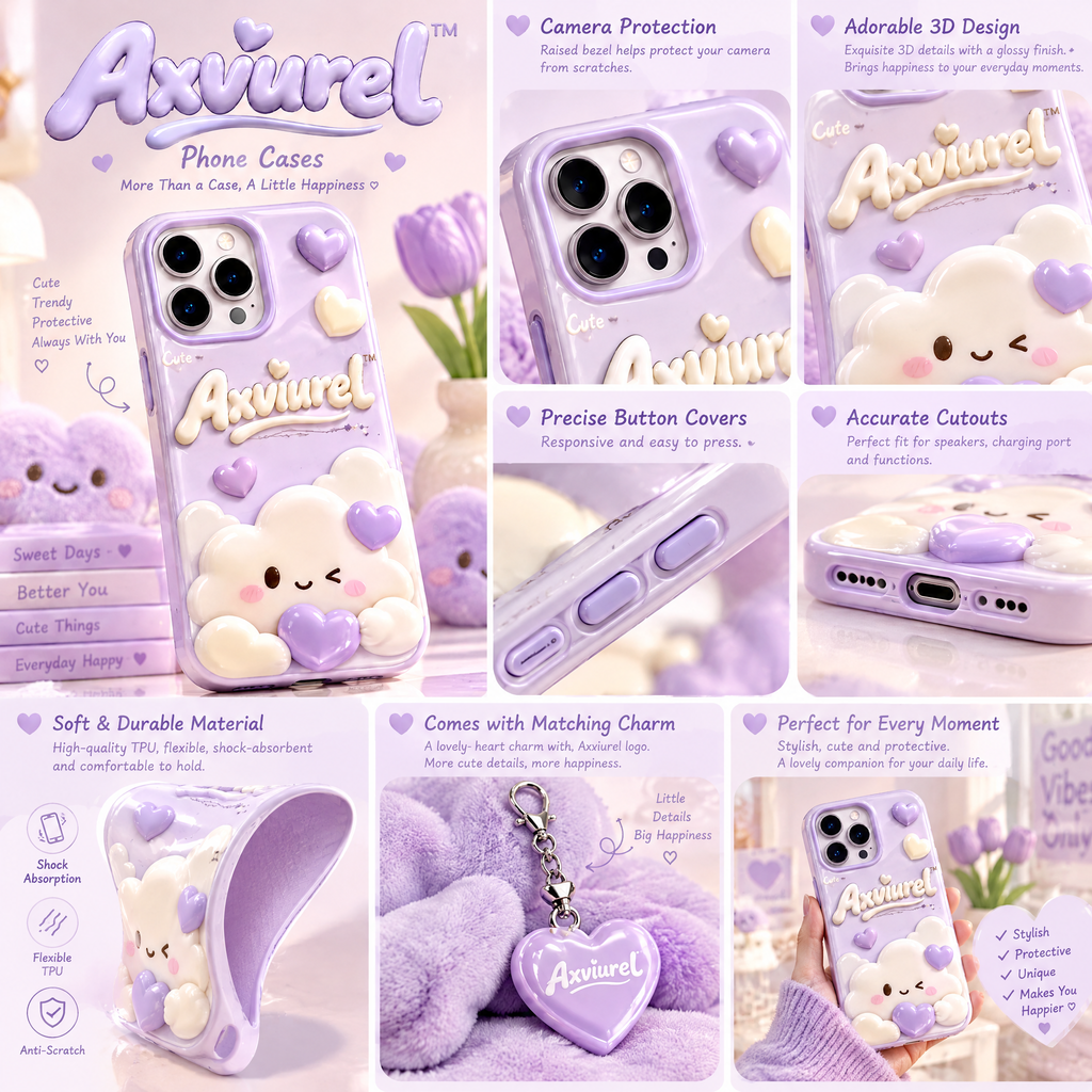 Axvurel™ Lilac Kawaii Cloud Character Case — product details