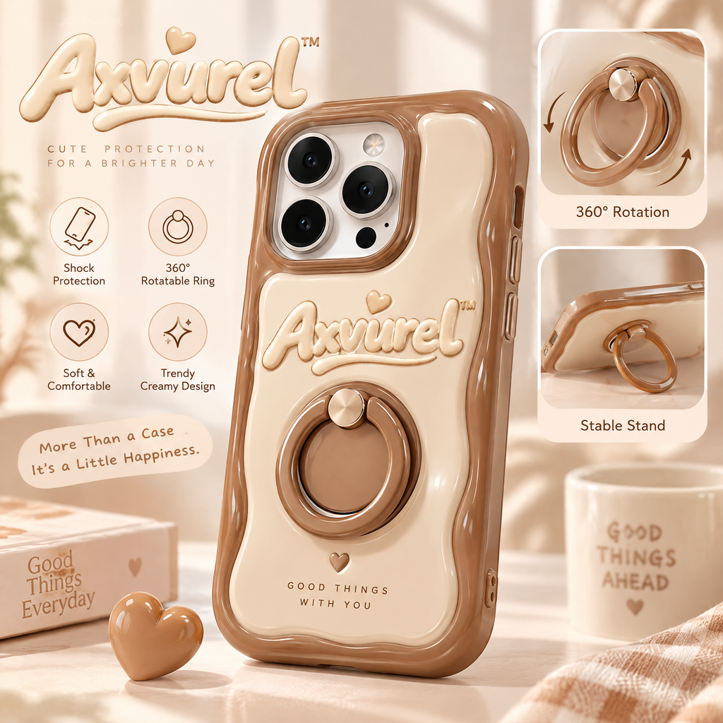 Axvurel™ Cream & Mocha 360° Ring Stand Case — main design
