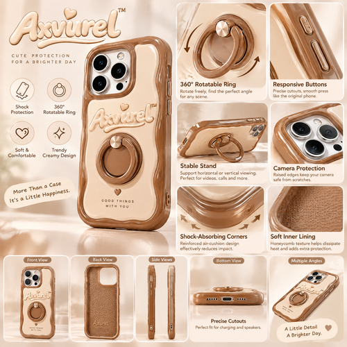Axvurel™ Cream & Mocha 360° Ring Stand Case — features