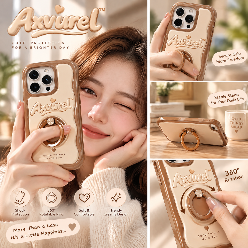 Axvurel™ Cream & Mocha 360° Ring Stand Case — everyday styling