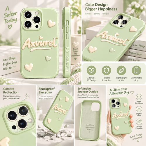 Axvurel™ Soft Sage Heart Accent Phone Case — features