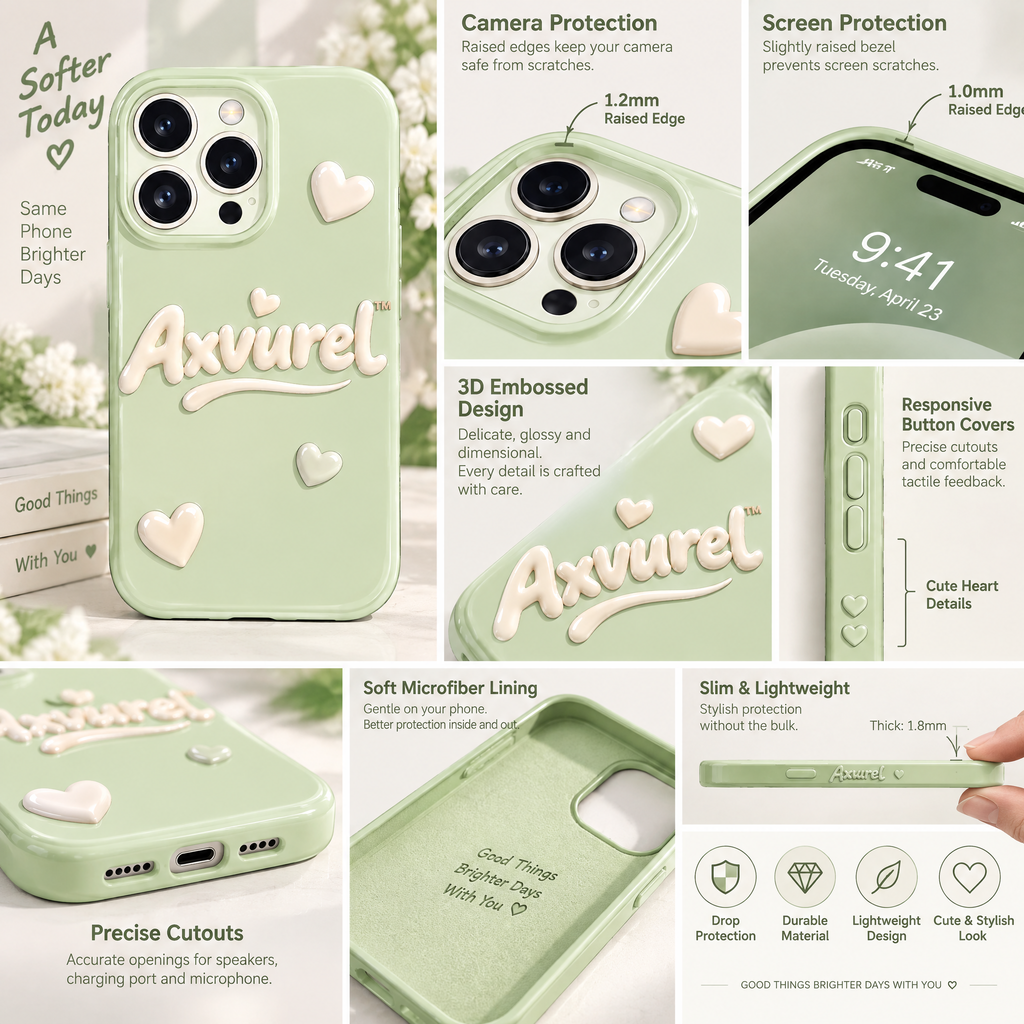 Axvurel™ Soft Sage Heart Accent Phone Case — product details
