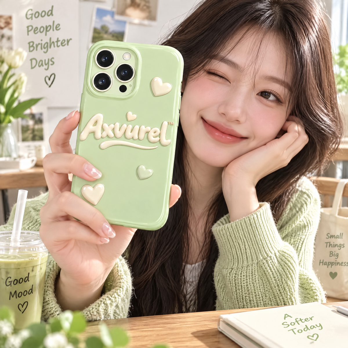Axvurel™ Soft Sage Heart Accent Phone Case — everyday styling