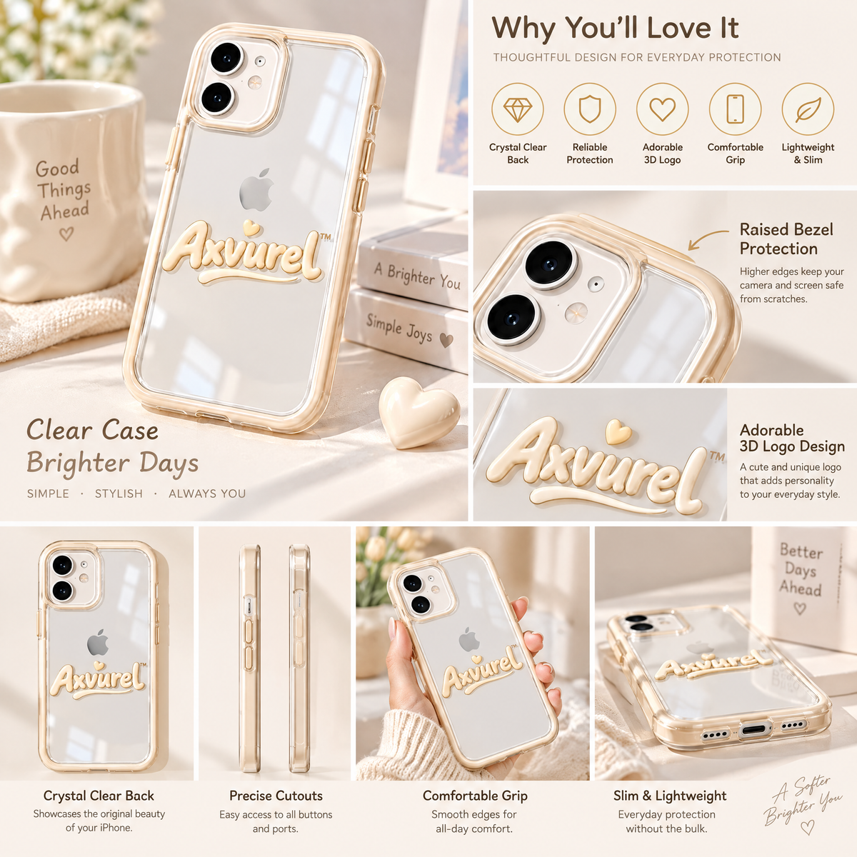Axvurel™ Champagne Clear Everyday Case — features