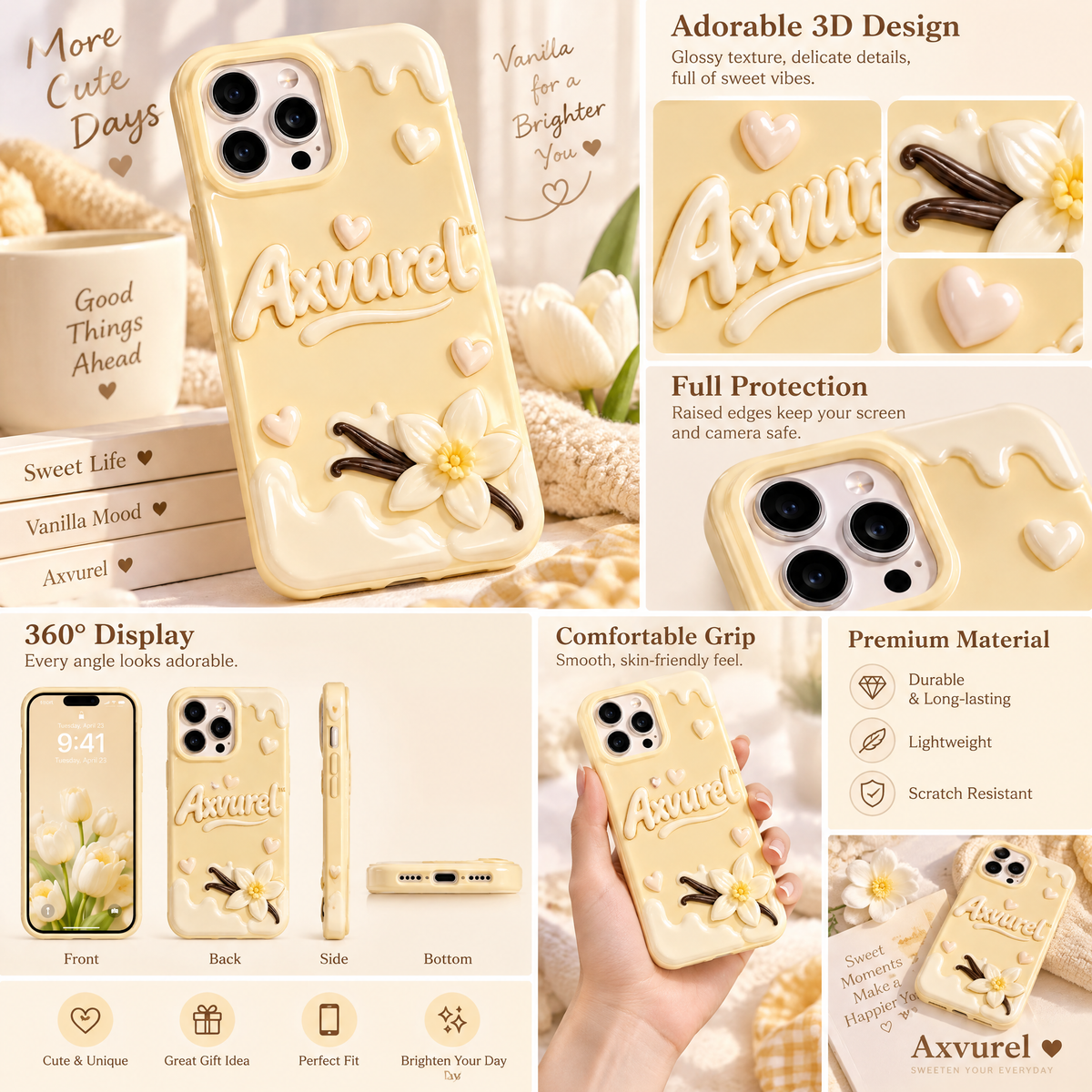 Axvurel™ Vanilla Bloom 3D Flower Phone Case — features