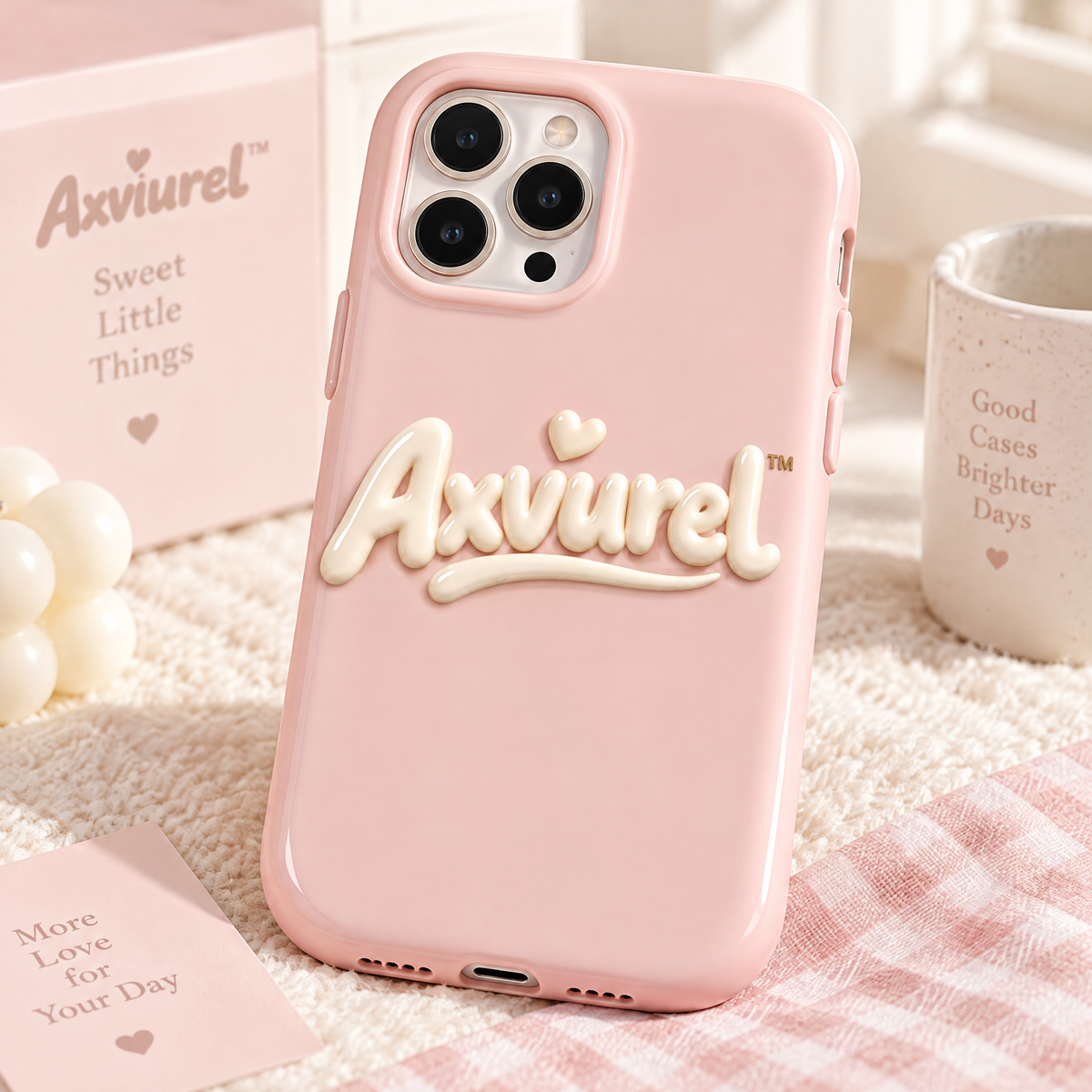 Axvurel™ Blush Pink Minimal Logo Case — main design