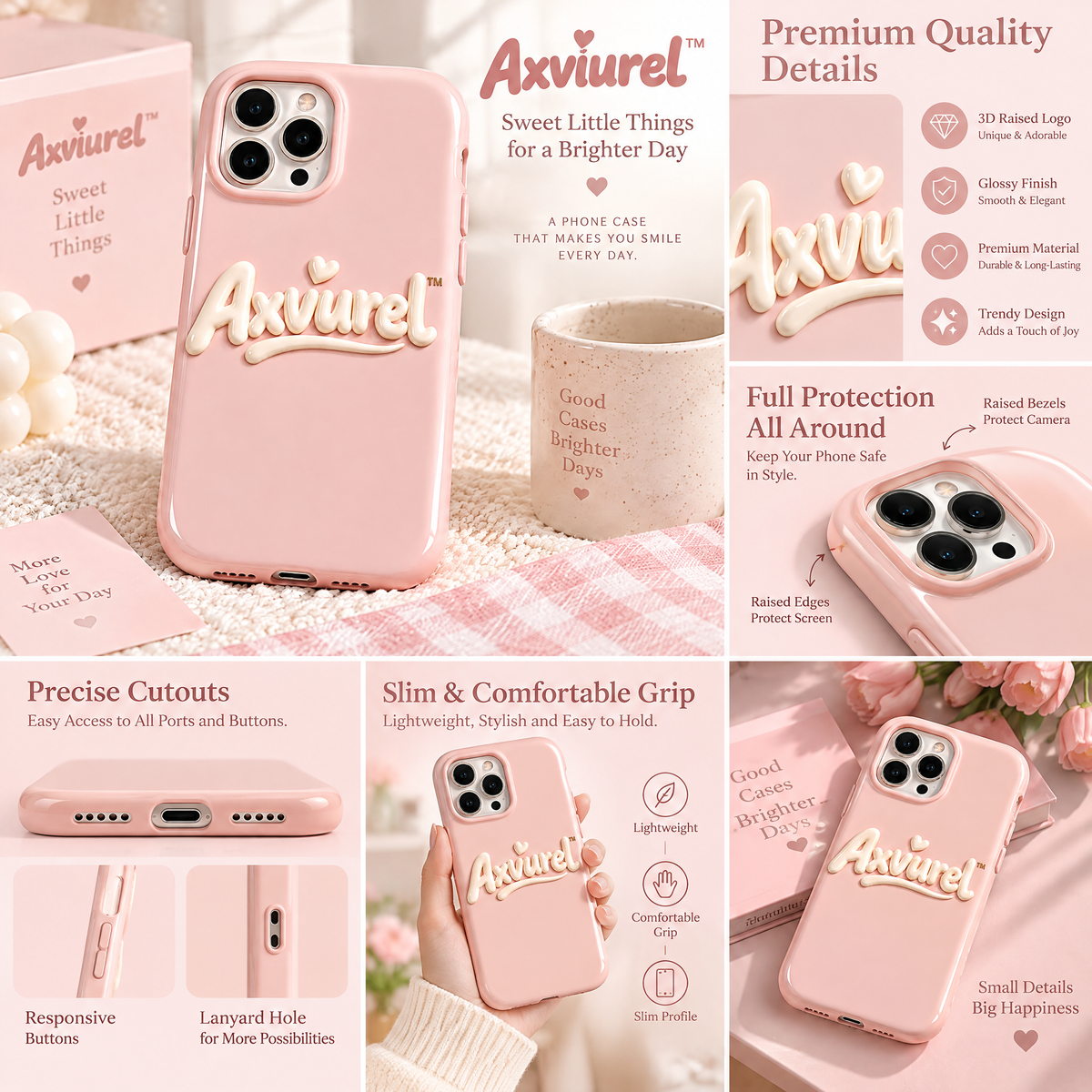 Axvurel™ Blush Pink Minimal Logo Case — features