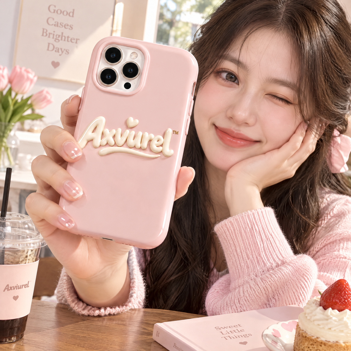 Axvurel™ Blush Pink Minimal Logo Case — everyday styling