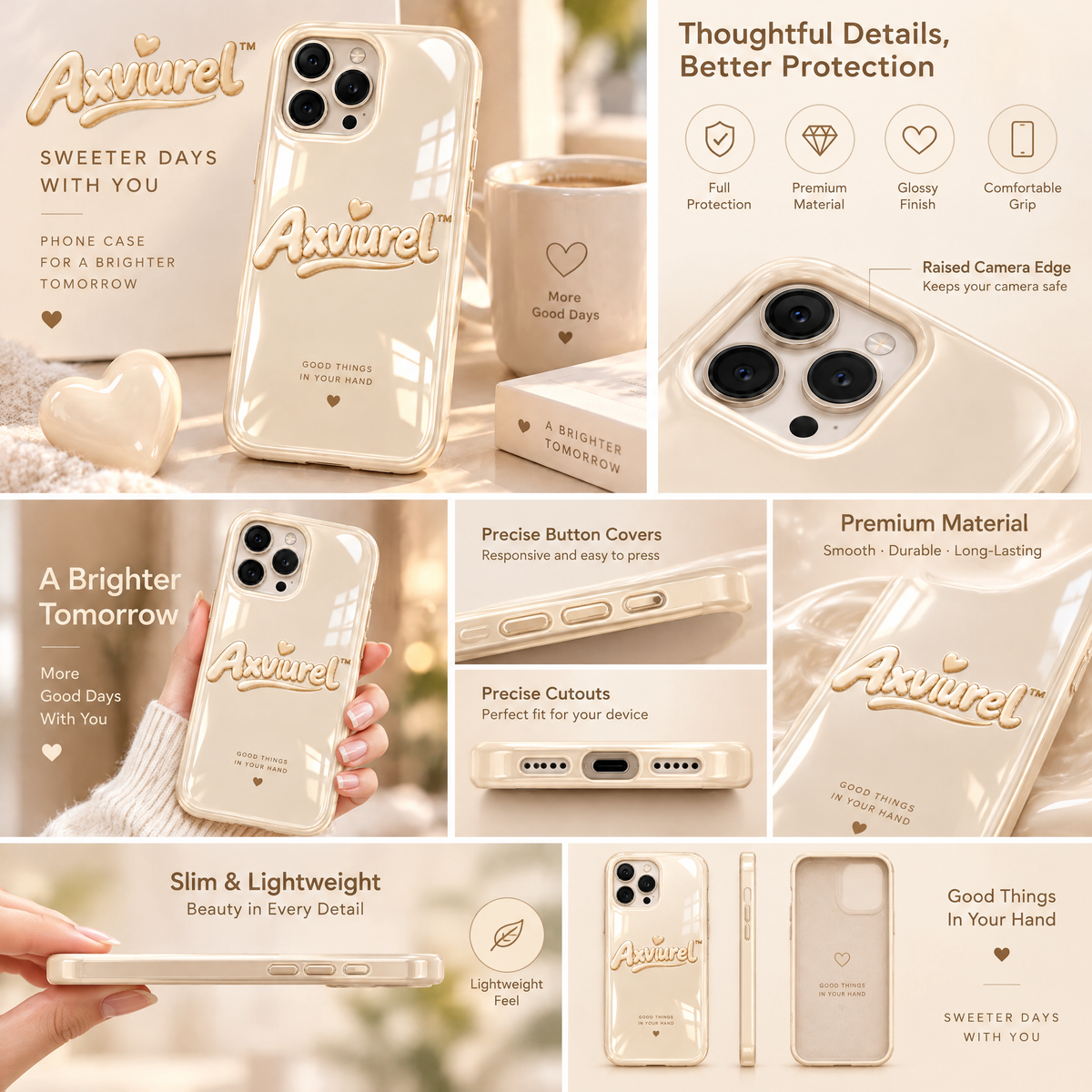 Axvurel™ Crystal Clear Cream-Edge Case — features