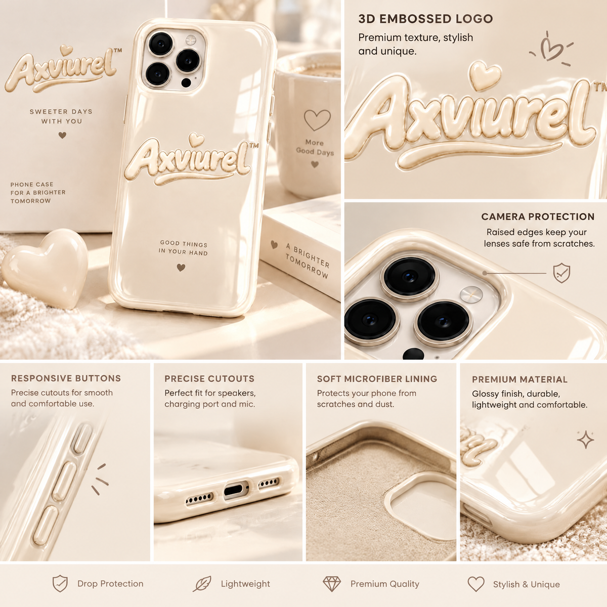 Axvurel™ Crystal Clear Cream-Edge Case — product details