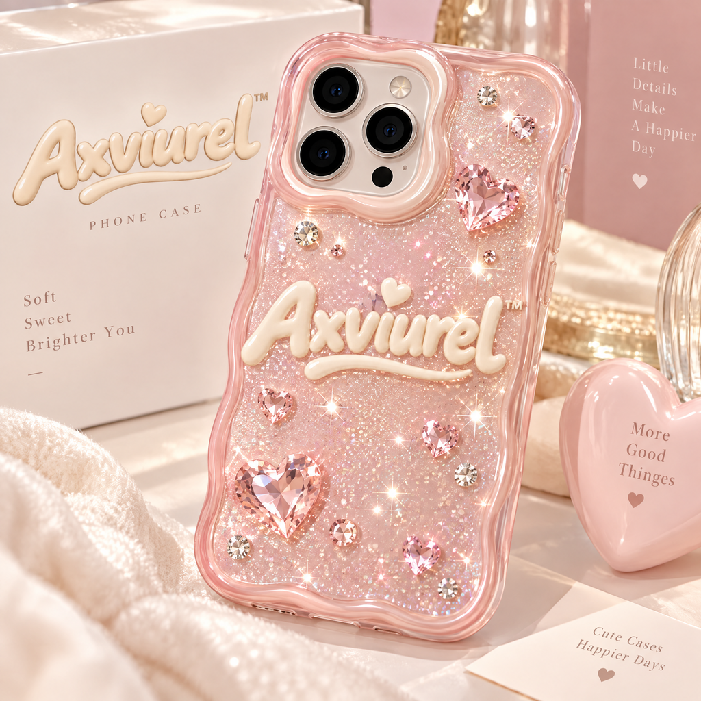Axvurel™ Pink Crystal Heart Glitter Case — main design