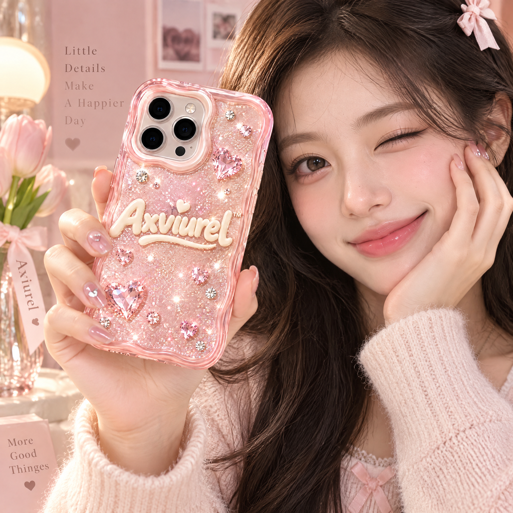 Axvurel™ Pink Crystal Heart Glitter Case — everyday styling
